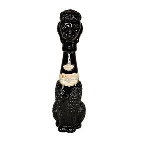 Vtg 1971‎ Black Glass Sitting Poodle Dog Wine Decanter Bottle Detroit MI Italy